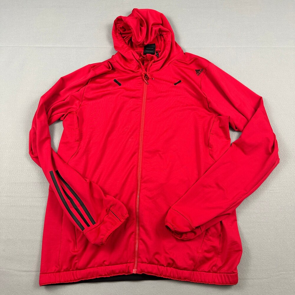 Adidas Jacket Men Large Red Solid Core Performance Full Zip Climalite Hoodie L